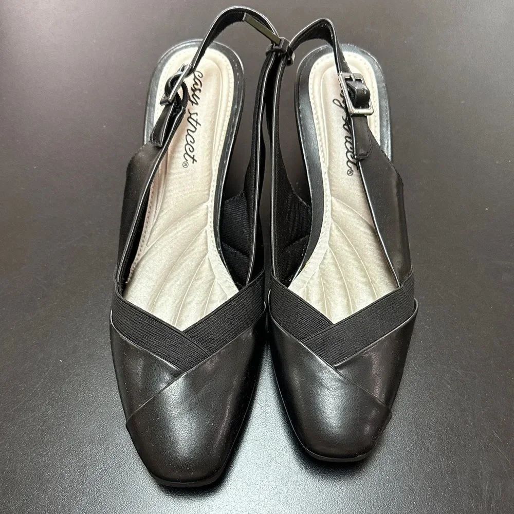 easy street Black Slingback Faux-Leather Mules